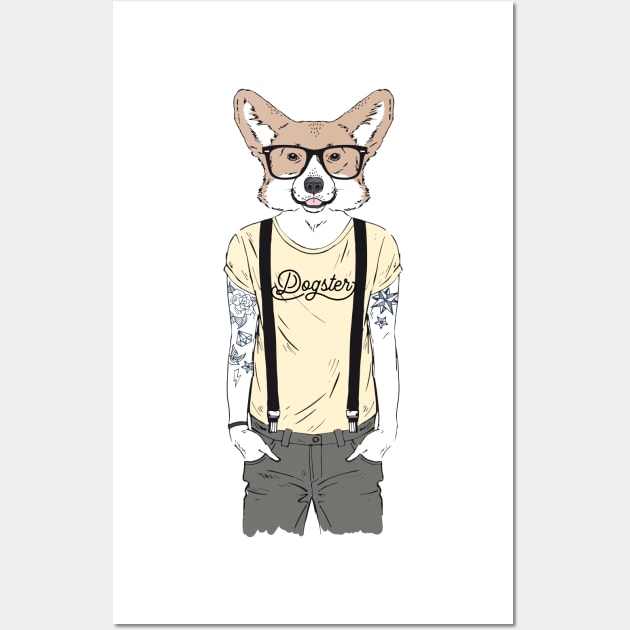 Tattooed Corgi With Suspenders Wall Art by Teesbakers